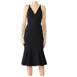 Dress the Population Black Isabelle Deep V-Neck Mermaid Midi Dress Sz S